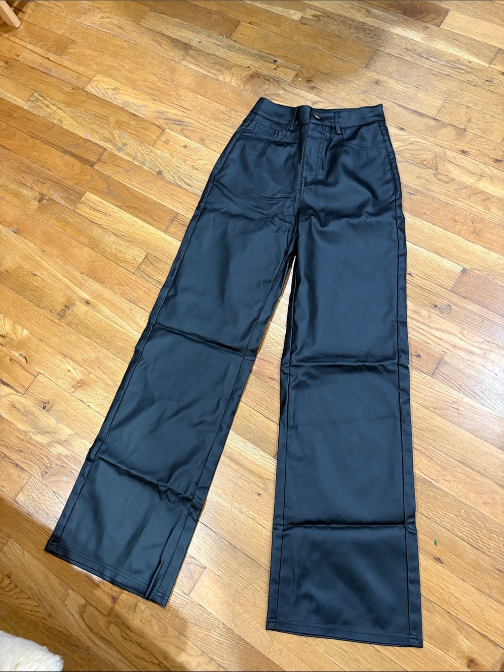Size S women’s High-Waist Wide Leg Black Satin faux leather Pants